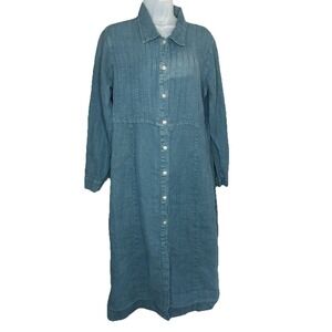 Focus USA Midi Shirtdress Sz Medium Blue Pintuck Lagenlook Modest Western Faded